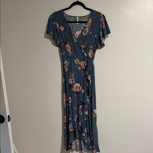 Xhilaration Blue Pink Wrap Maxi Dress